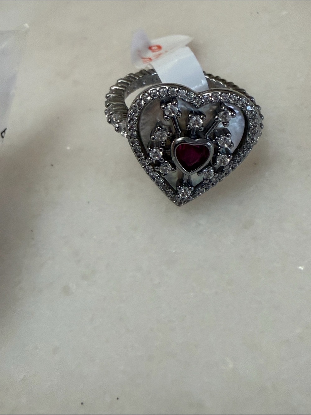 July birthday Heart Crown  Ring with Ruby Heart Gem